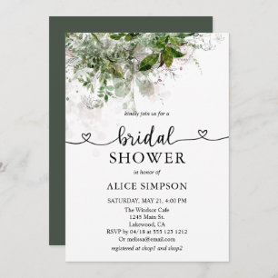 Boho Greenery Calligraphy Heart Bridal Shower Invi Invitation
