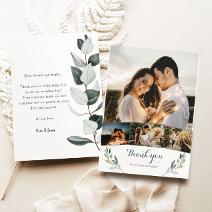 Boho Greenery Eucalyptus 4 Photos Wedding Thank You Card