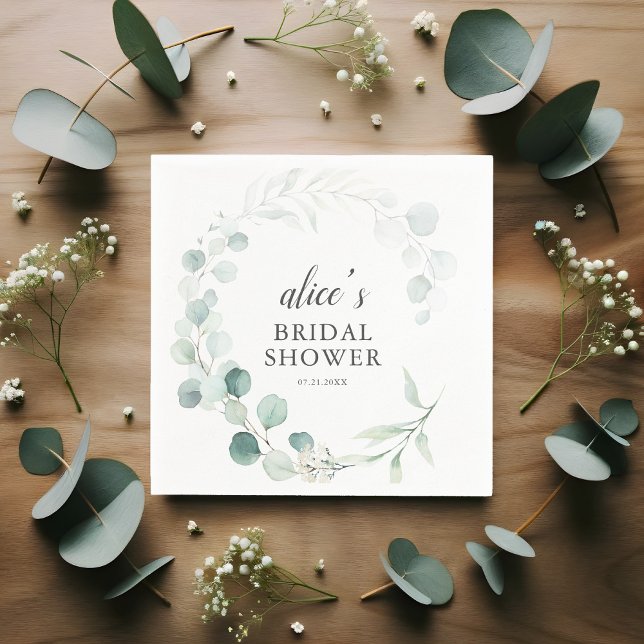 Boho Greenery Eucalyptus Bridal Shower Napkin (Creator Uploaded)