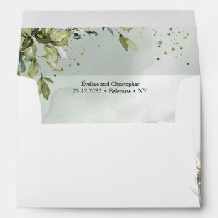 Boho greenery eucalyptus foliage gold frame envelope