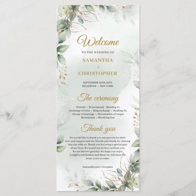 Boho greenery eucalyptus foliage gold frame program (Front)