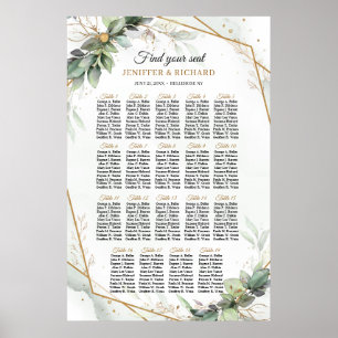 Boho greenery eucalyptus foliage gold frame tables poster