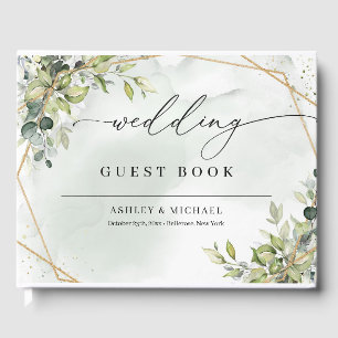 Boho greenery eucalyptus foliage gold wedding guest book