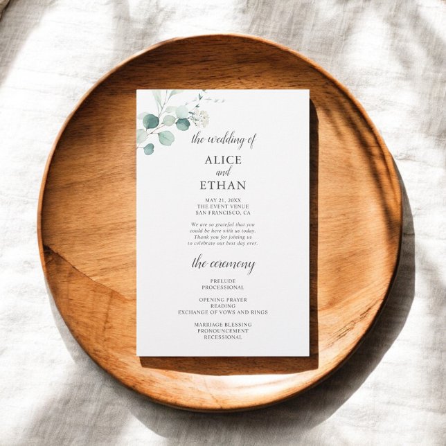 Boho Greenery Eucalyptus Leaves Wedding Program (Creator Uploaded)