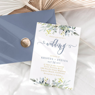 Boho Greenery Eucalyptus Wedding Dusty Blue Invitation