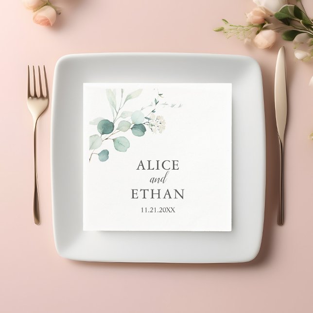 Boho Greenery Eucalyptus Wedding Napkin (Creator Uploaded)