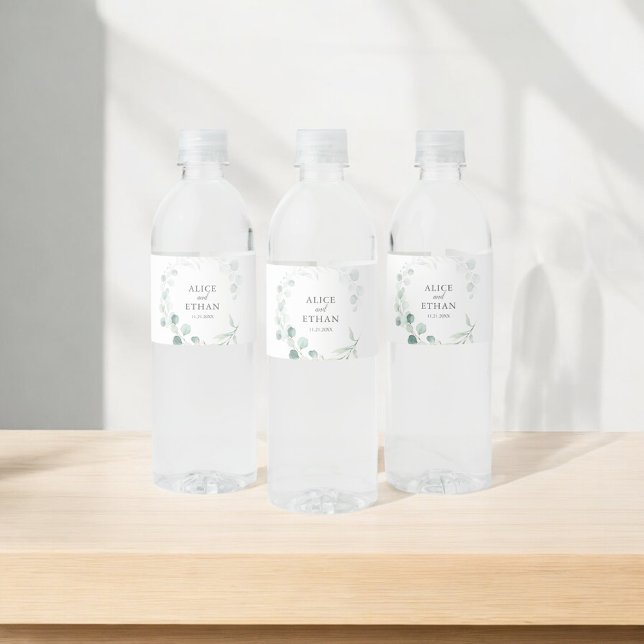 Boho Greenery Eucalyptus Wedding Water Bottle Label (Creator Uploaded)