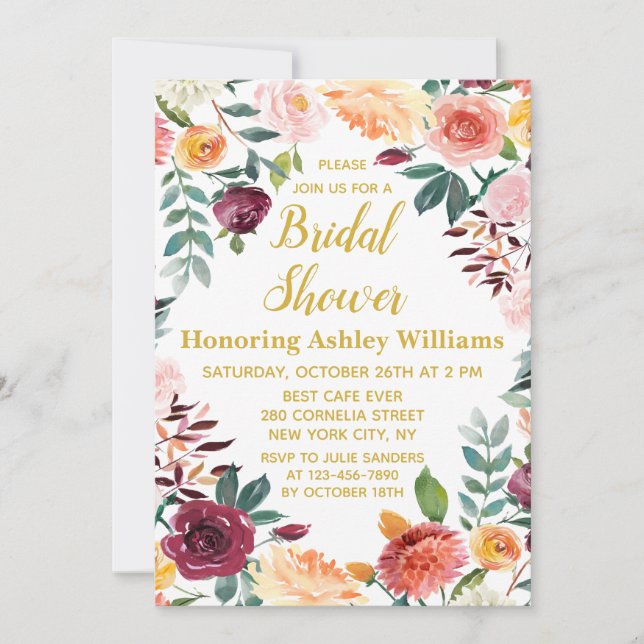 Boho Greenery Fall in Love Floral Bridal Shower  Invitation (Front)