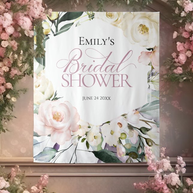 Boho Greenery Floral Frame Bridal Shower Backdrops Tapestry (Creator Uploaded)