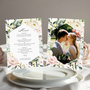 Boho Greenery Floral Frame Photo Wedding Menu Card