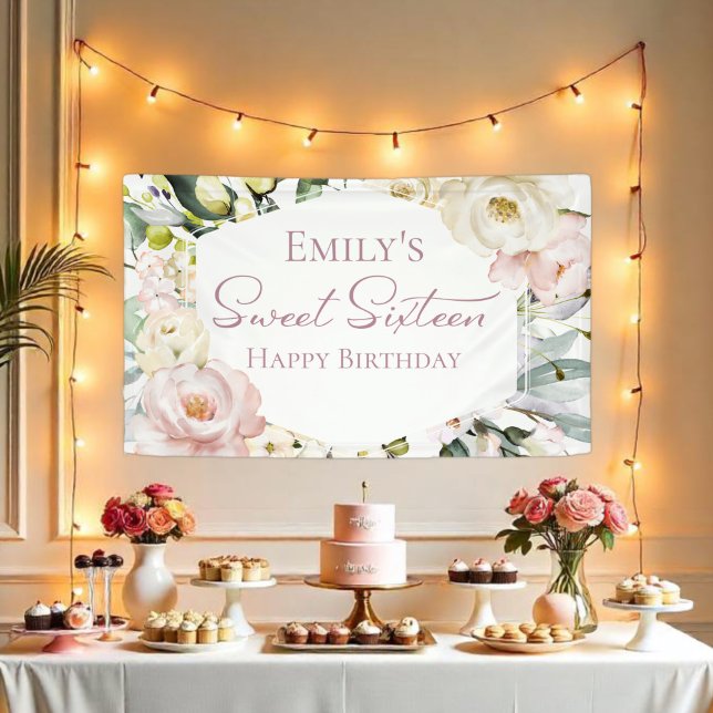 Boho Greenery Floral Frame Sweet Sixteen Banner (Creator Uploaded)
