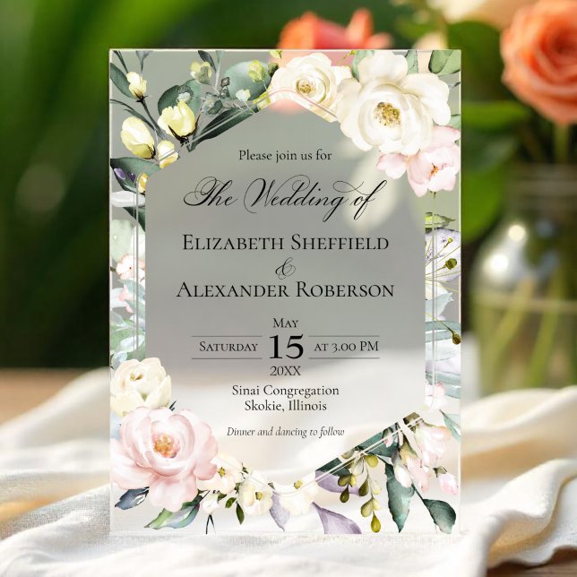 Boho Greenery Floral Frame Wedding Acrylic Invitations (Creator Uploaded)
