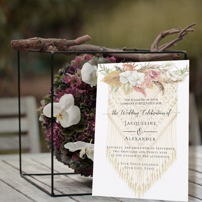 BOHO Greenery Floral Pampas Grass Neutral Wedding Invitation (Creator Uploaded)