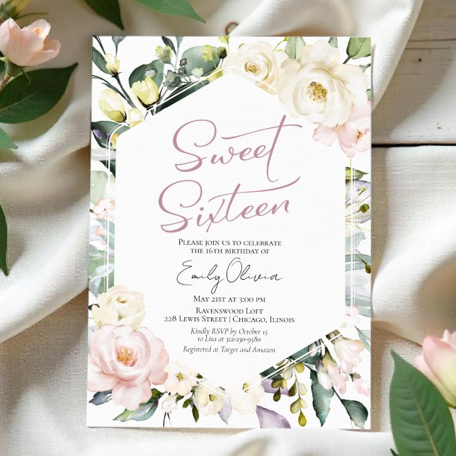 Boho Greenery Floral Photo Frame Sweet 16 Invitation (Creator Uploaded)