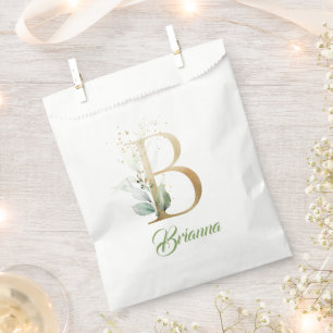 Boho greenery foliage and gold foil B monogram  Favour Bag