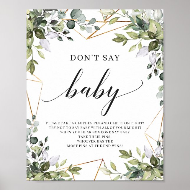 Boho greenery foliage don't say baby game sign (Front)