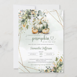 Boho greenery foliage fall leaves green pumpkin invitation