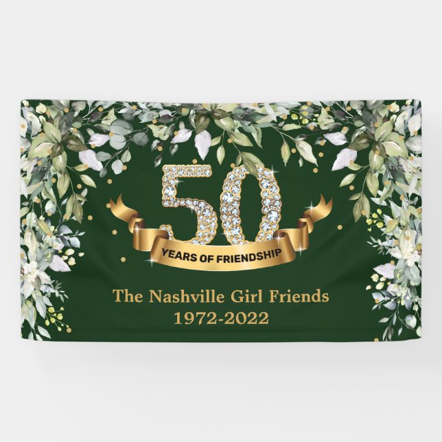 Boho greenery foliage gold 50 years of friendship banner (Horizontal)