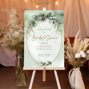 Boho greenery foliage gold Bridal shower Welcome Poster