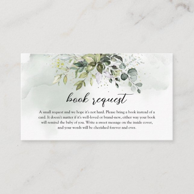 Boho greenery foliage gold leters book request enclosure card (Front)