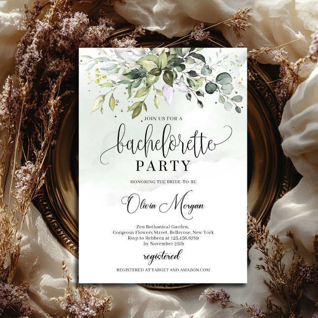 Boho greenery foliage modern bachelorette party invitation (Boho greenery foliage modern bachelorette party invitation)