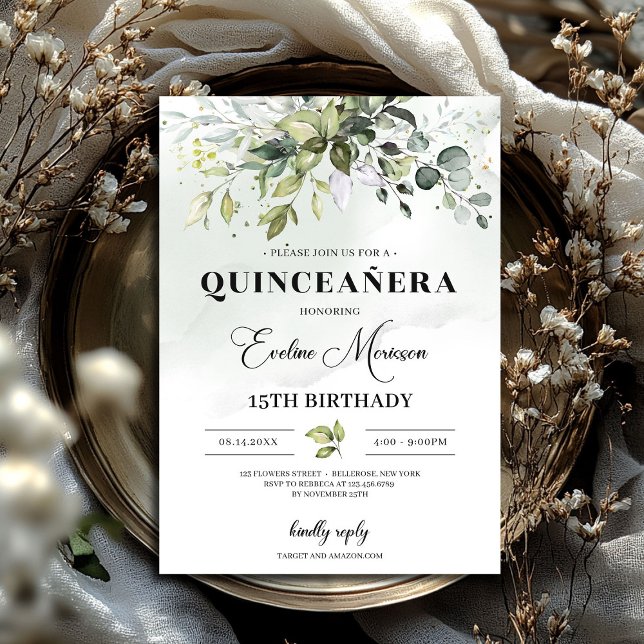 Boho greenery foliage quinceanera 15th birthday invitation (Boho greenery foliage quinceanera 15th birthday invitation)