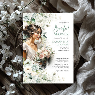 Boho greenery foliage white roses beauty bride  invitation