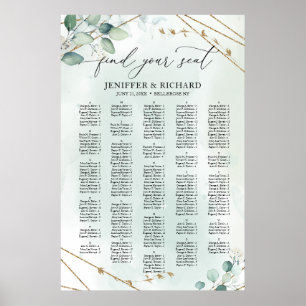 Boho Greenery Gold Geometric alphabetical seating Poster