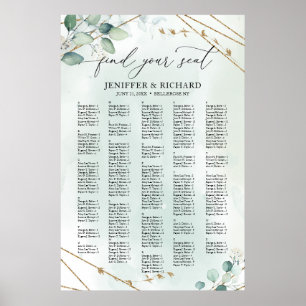 Boho Greenery Gold Geometric alphabetical seating Poster