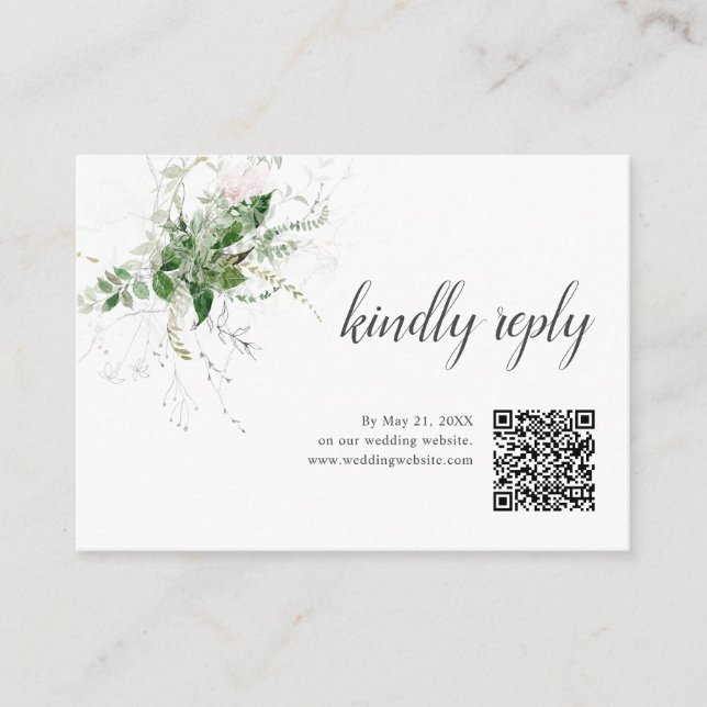 Boho Greenery Leaves Wedding Online RSVP Enclosure Card (Front)