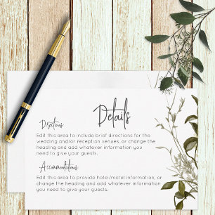 Boho Greenery Modern Floral Details Wedding Enclosure Card