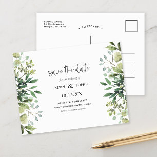 Boho Greenery Modern Save the Date Announcement Po Postcard