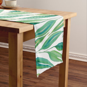 Boho Greenery Ocean Green Blue Watercolor Art Long Table Runner