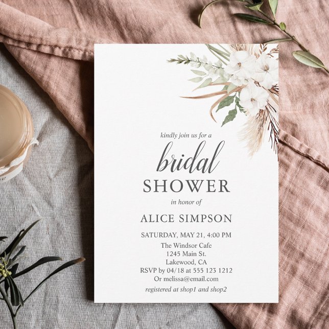 Boho Greenery Pampa Grass Bridal Shower Invitation (Creator Uploaded)