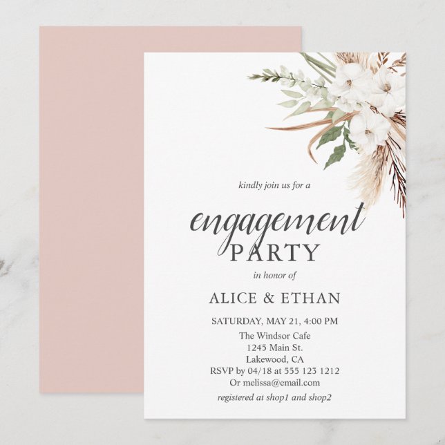 Boho Greenery Pampa Grass Engagement Party Invitation (Front/Back)