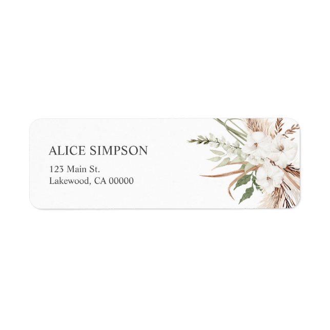 Boho Greenery Pampa Grass Wedding Return Address Label (Front)