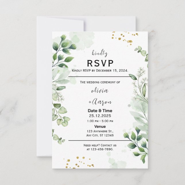 Boho Greenery RSVP Card Invitation (Front)