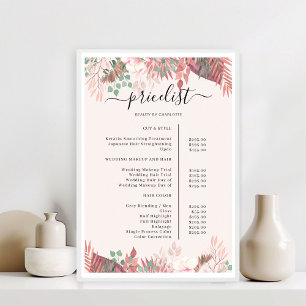 Boho Greenery Salon Price List Poster
