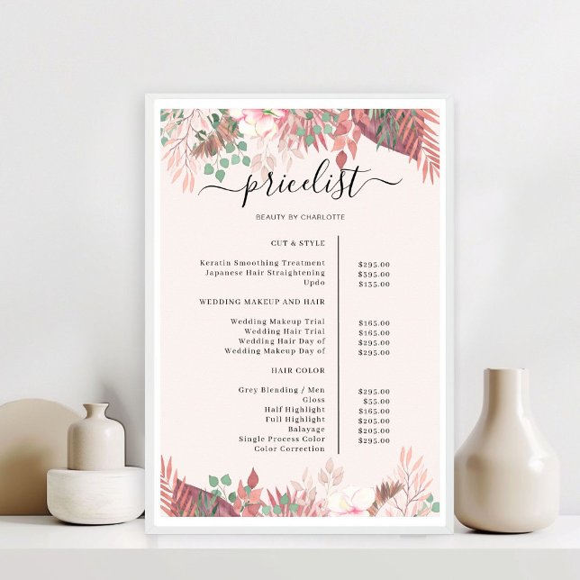Boho Greenery Salon Price List Poster (Boho Greenery Salon Price List Poster)