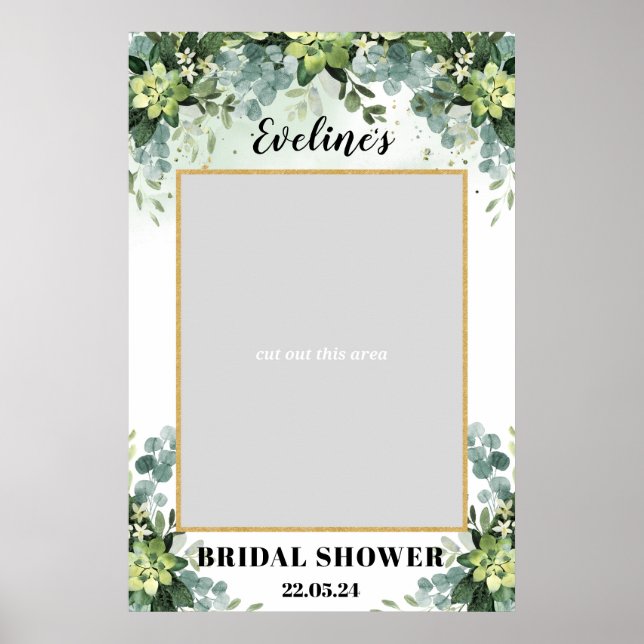 Boho greenery succulent bridal shower photo prop poster (Front)