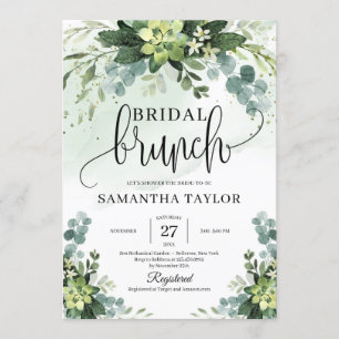 Boho greenery succulent foliage bridal brunch invitation