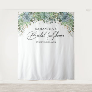 Boho greenery succulents gold frame bridal shower tapestry
