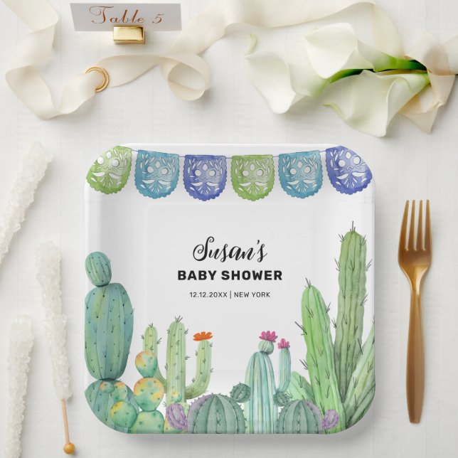 Boho Greenery Taco Fiesta Cactus Baby Shower  Paper Plate (Wedding)
