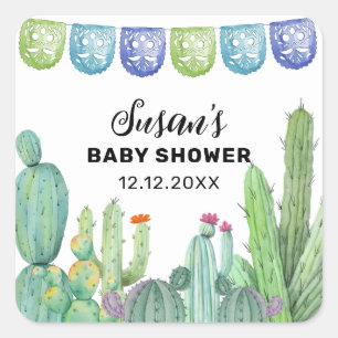 Boho Greenery Taco Fiesta Cactus Baby Shower Square Sticker