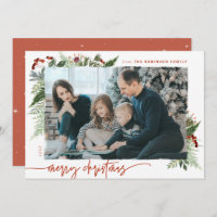 Boho Greenery Terracotta Rust Christmas Photo