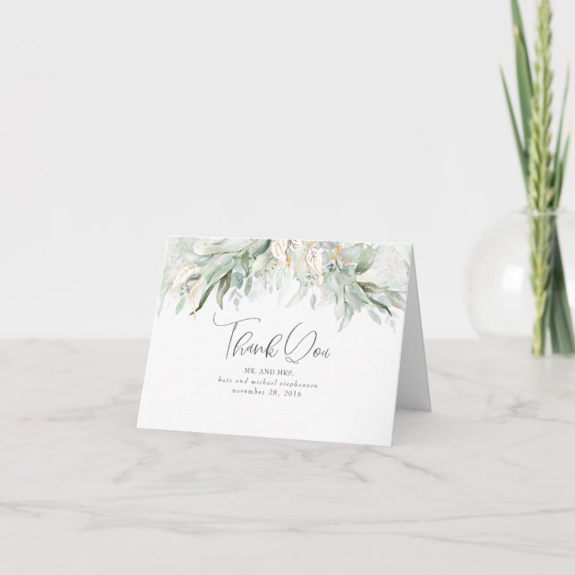 Boho Greenery Wedding Thank You Card (Front)