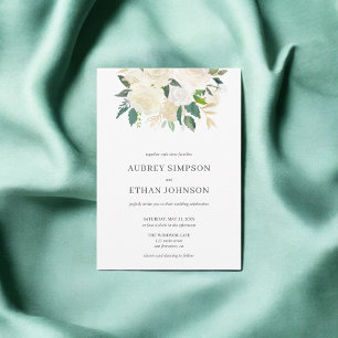 Boho Greenery White Flowers Botanical Wedding Invitation