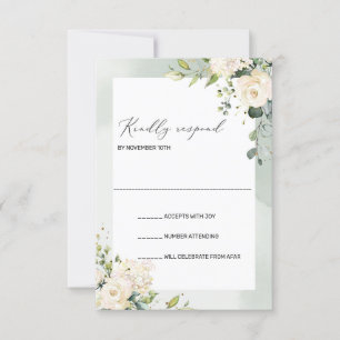 Boho Greenery White Roses Hydrangeas Wedding RSVP Card