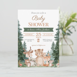 Boho Greenery Woodland Animals Baby Shower Invitation