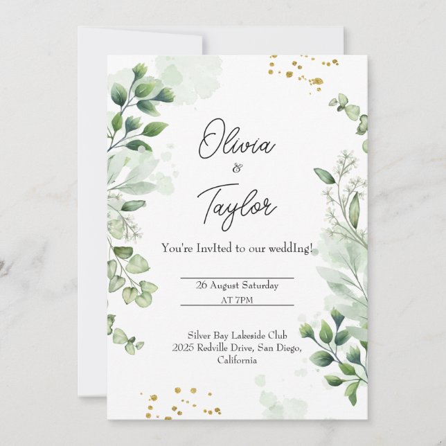 Boho Greenery Wreath Wedding Invitation (Front)